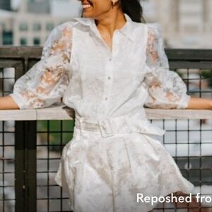 White Floral Organza Sleeve Blouse